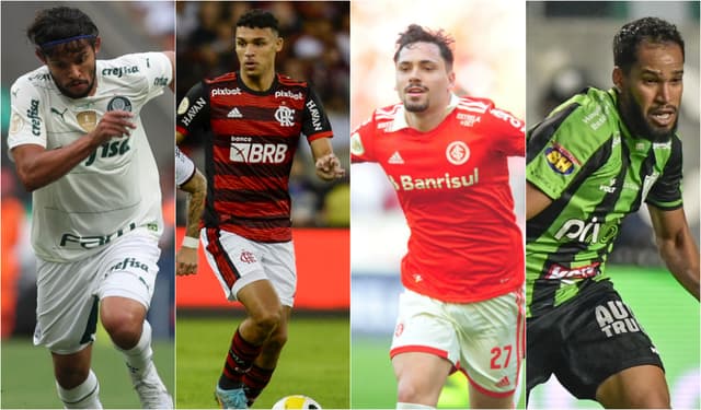 Montagem - Craque da 20ª rodada do Campeonato Brasileiro - Gustavo Scarpa (Palmeiras), Victor Hugo (Flamengo), Mauricio (Internacional) e Everaldo (América)