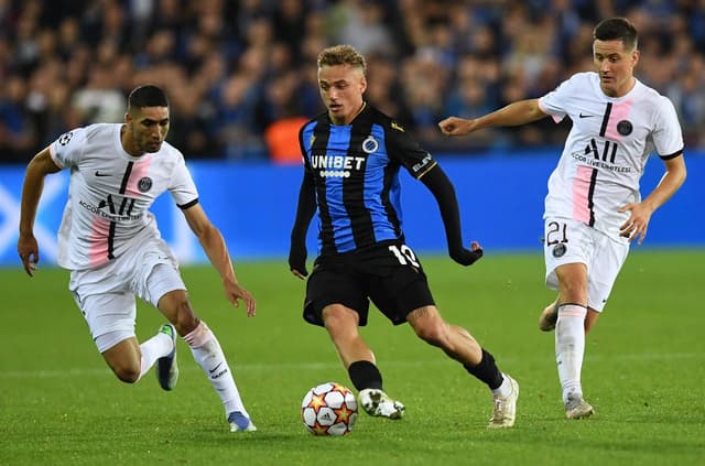 Club Brugge x PSG - Hakimi e Ander Herrera