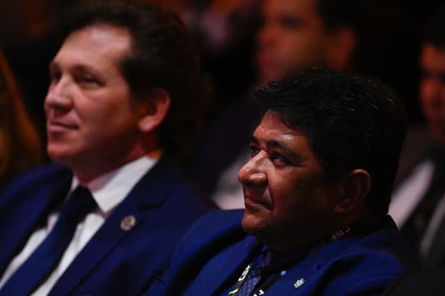 Ednaldo Rodrigues, presidente da CBF, e Alejandro Domínguez, presidente da Conmebol