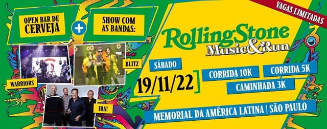 A 11ª edição do Rolling Stone Music & Run, no dia 11 de novembro, em São Paulo, está com inscrições abertas. (Divulgação)