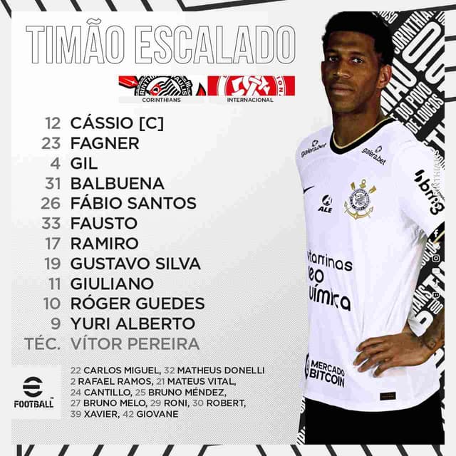 Escalação Corinthians x Internacional - Brasileirão 2022