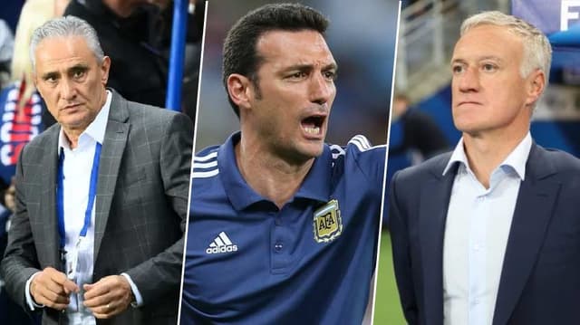 Tite (Brasil), Scaloni (Argentina) e Deschamps (França)