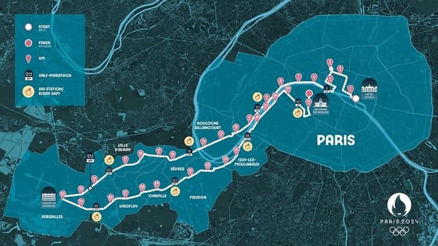 Mapa do percurso da maratona olímpica de Paris-2024. (Divulgação)