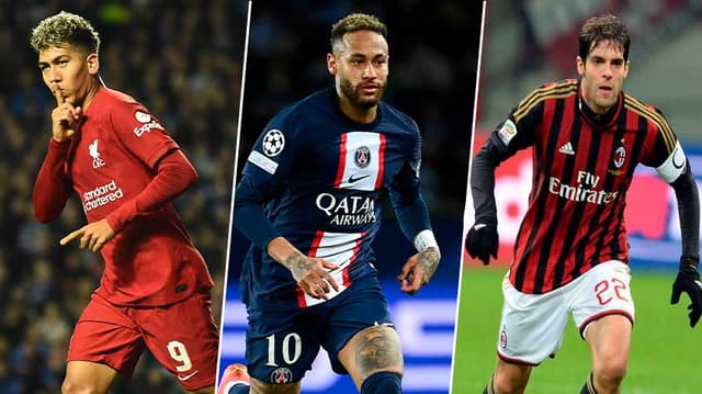 Roberto Firmino (Liverpool), Neymar (PSG) e Kaká (Milan)