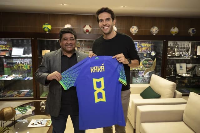 Ednaldo Rodrigues, presidente da CBF, e Kaká