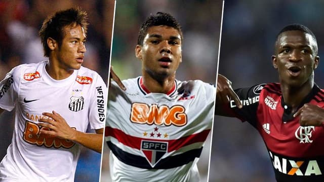 Montagem Neymar, Casemiro e Vini JR