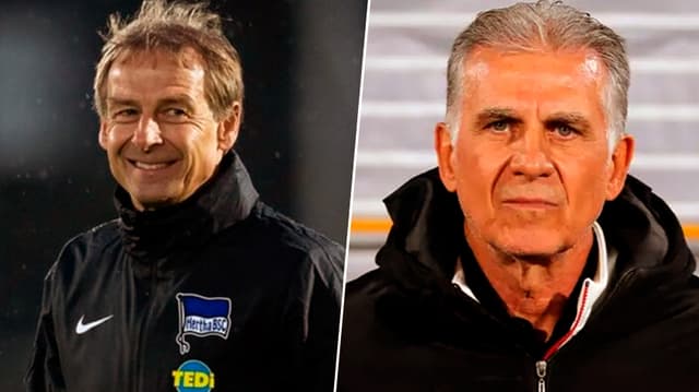 ex-jogador Jurgen Klinsmann com o técnico português do Irã, Carlos Queiroz.