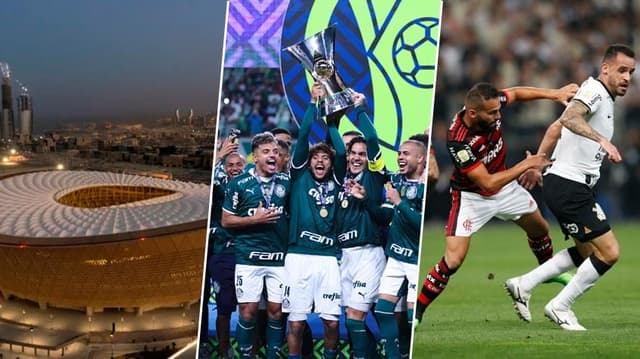 estádio da Copa do Mundo do Qatar, Palmeiras levantando a taça do Brasileiro e Corinthians x Flamengo na Copa do Brasil.