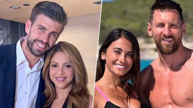 Lionel Messi e Antonella Roccuzzo de um lado, e Shakira e Piqué