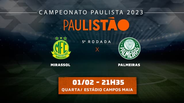 Tempo Real Mirassol x Palmeiras - Paulistao 5 rodada