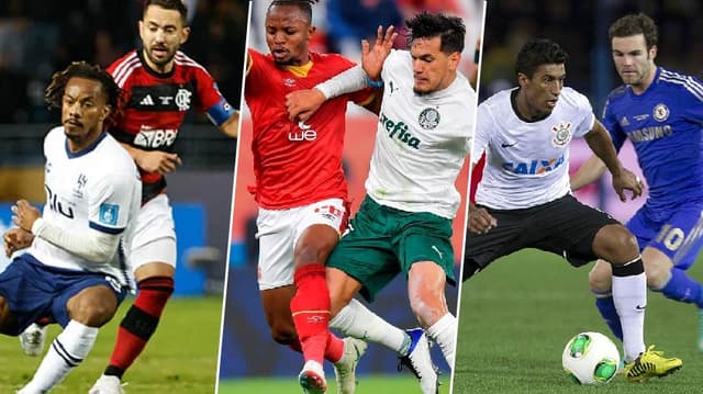 Flamengo x Al-Hilal (mais recente) /  Al-Ahly x Palmeiras (2020) / Corinthians x Chelsea (2012)