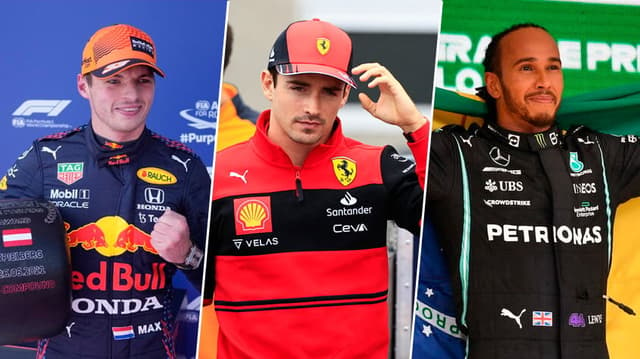 Max Verstappen, Charles Leclerc e Lewis Hamilton.