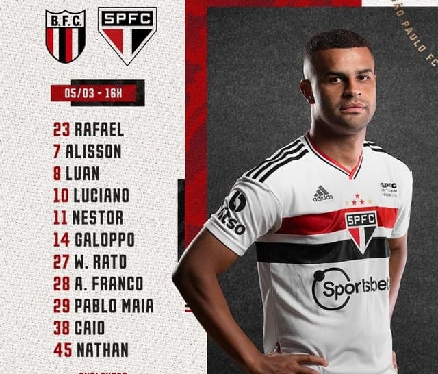 Escalação São Paulo Botafogo-SP