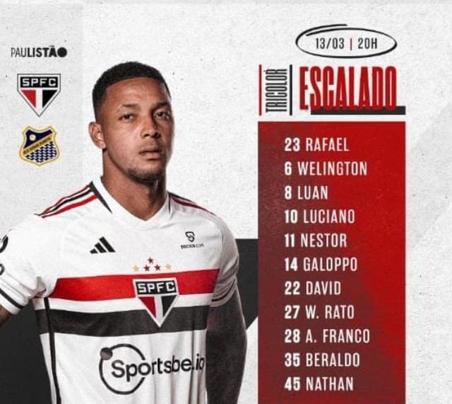 Escalação São Paulo x Água Santa