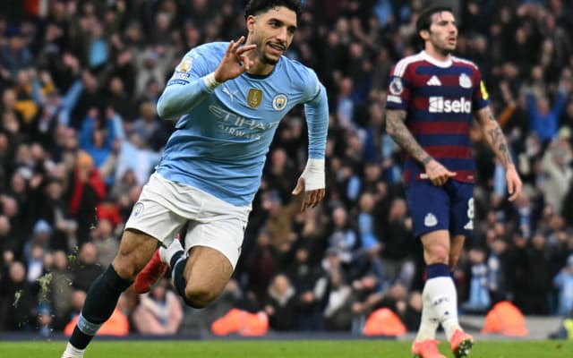 Omar Marmoush marcou um hat-trick na vitória por 4 a 0 do City contra o Newcastle (Foto: Oli Scarff/AFP)