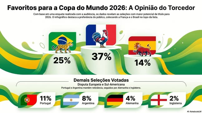 Público do Lnace! escolheu a França como a grande favorita ao título da Copa do Mundo (Arte: Lance!, via NotebookLM)