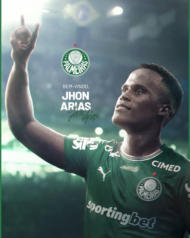Jhon Arias é anunciado no Palmeiras (Foto: Reprodução/Palmeiras)