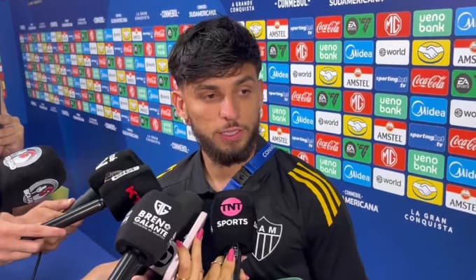 Biel em entrevista após Atlético-MG x Lanús (Foto: Reprodução)