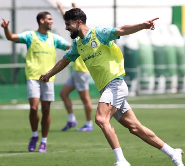 O atacante Flaco López completou 200 jogos com a camisa do clube (Foto: Cesar Greco/Palmeiras/by Canon)