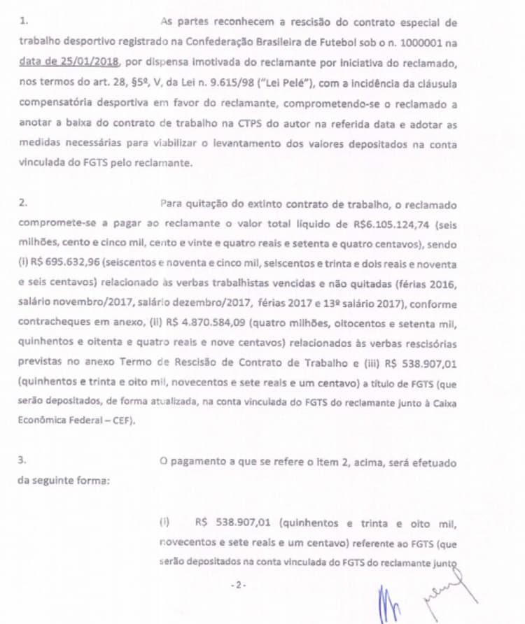 Documento do TRT - Cavalieri e Fluminense