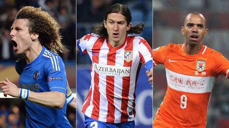 Montagem - David Luiz (Chelsea), Filipe Luis (Atlético de Madrid), Diego Tardelli (Shandong Luneng)