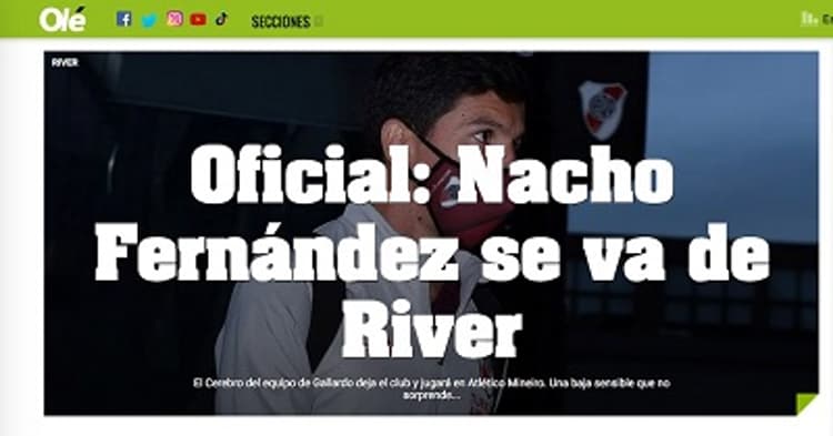 A imprensa argentina já anunciou a saída de Nacho do River