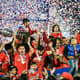 Jogadores do Chile comemoram o título da Copa América depois da vitória sobre a Argentina (Foto: Nelson Almeida/AFP)