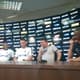 Fabio Masherejian, Elias, Renato Augusto, Andrés Sanchez e Tite falaram no CT (Foto: Lucas Faraldo)