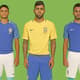 Douglas Santos, Gabigol e Thiago Maia com os novos uniformes da Seleção (Foto: Rafael Ribeiro/CBF)