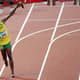 Olimpíadas 2008 Pequim - prova dos 100mm O homem mais rápido do mundo Usain Bolt comemora sua vitoria.