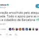 O perfil oficial do Barcelona publicou seu apoio as vítimas:<br>"Com o coração encolhido pelo ataque a nossa cidade. Todo apoio para as vítimas, familiares e cidadãos de Barcelona"