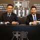 Messi assina contrato ao lado do presidente Josep Bartomeu (FOTO: DIvulgação do Barcelona)