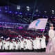 A delegação unificada da Coreia desfila na abertura dos Jogos de PyeongChang