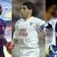 Montagem Boateng (Barcelona), Maradona (com a camisa do Sevilla) e Diego Lugano (com a camisa do West Bromwich)