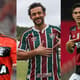 Léo Moura, o atacante do Fluminense Fred e o atacante do Flamengo Pedro