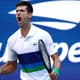 Novak Djokovic vibra em momento difícil do jogo contra Kei Nishikori