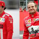 Carlos Sainz e Barrichello, ambos com o uniforme da Ferrari.