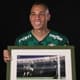 Breno Lopes, alvo do Vasco, com quadro em evento da Conmebol. (Foto: Reprodução/Conmebol) - Palmeiras