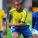 Daniel Alves, Roberto Carlos e Cafú com a camisa da Seleção Brasileira