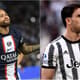 Montagem - Neymar (PSG) e Dusan Vlahovic (Juventus)