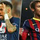 Neymar comemorando pelo PSG e Barcelona