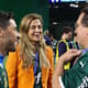 Abel Ferreira, Leila Pereira e Paulo Buosi - Palmeiras