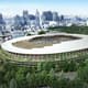 O novo estádio olímpico de Tóquio, que receberá as cerimônias de abertura e encerramento, as competições do atletismo e as finais do futebol (Crédito: Divulgação)