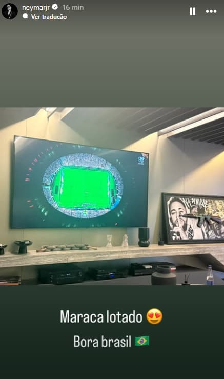 Neymar faz publicação durante jogo da Seleção Brasileira (Foto: Reprodução)