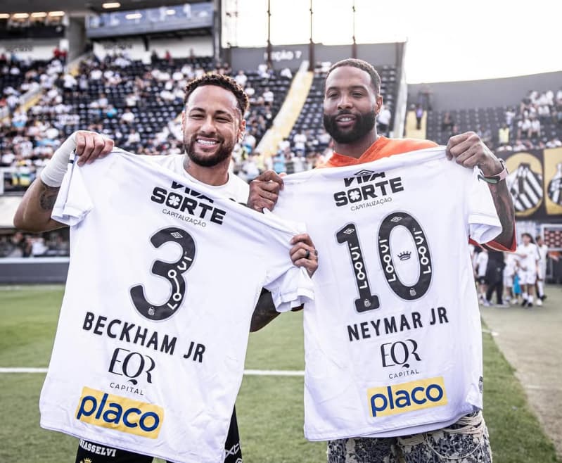 Neymar e Odell Beckham Jr na Vila Belmiro (Foto: Reprodução / Instagram)