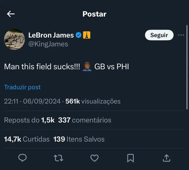 Lebron James criticou o gramado da Neo Química Arena, estádio do Corinthians (Foto: Reprodução)