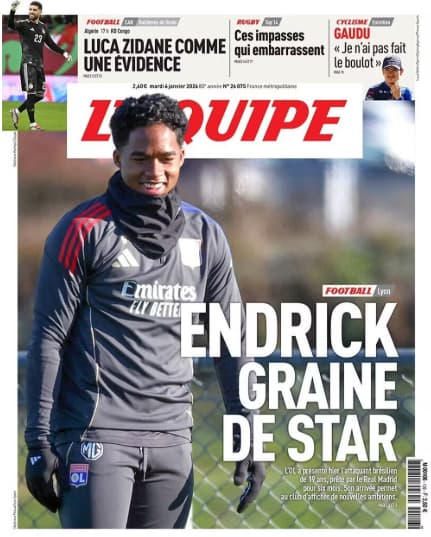 Coletiva de Endrick em chegada ao Lyon ganhou destaque em jornal francês (Foto: Reprodução)