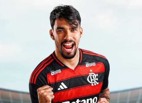 Imagem fictícia de Lucas Paquetá com a camisa do Flamengo - gerada por inteligência artificial