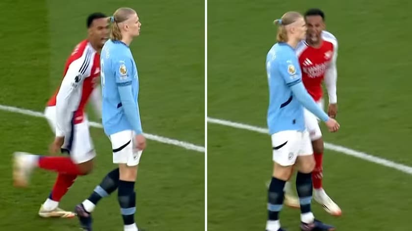 Gabriel Magalhães grita no rosto de Haaland após gol marcado (Foto: Reprodução)
