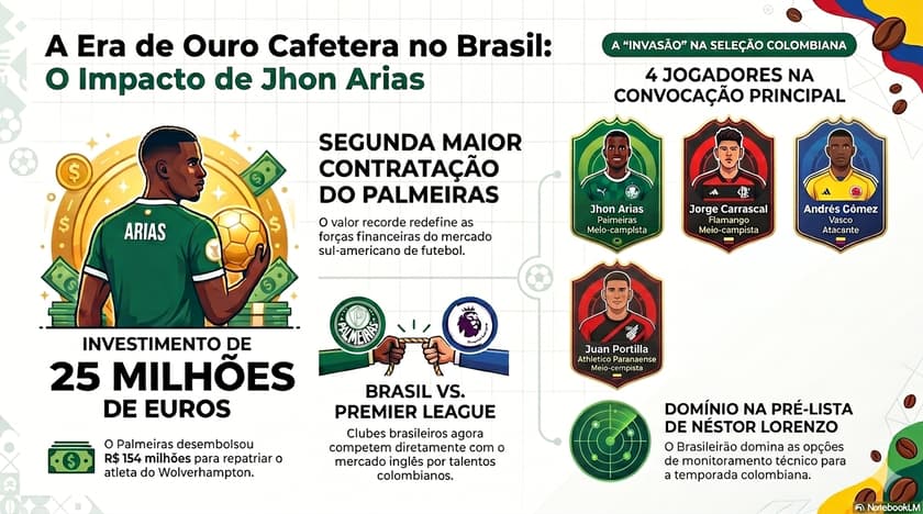 Brasil quebra recorde de colombianos e vira base oficial da Seleção Cafetera (Arte: NotebookLM e Gemini)